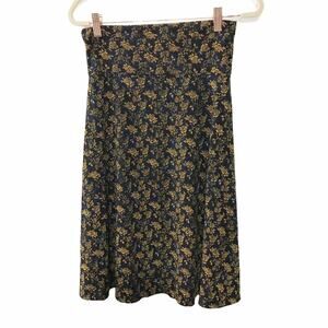 LuLaRoe Azure Navy w/ Pretty Gold Floral Roses Soft Flowy Skirt / Top XS